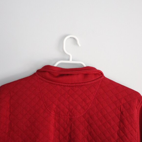 L.L. Bean Quilted 1/4 Zip Red XL Faux Leather Pullover Long Sleeve Sweater - Picture 7 of 13